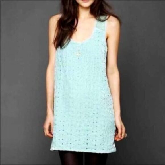 Free People Beaded Embellished Velvet Dress Mini Dress Turquoise sz(12) - Picture 1 of 11
